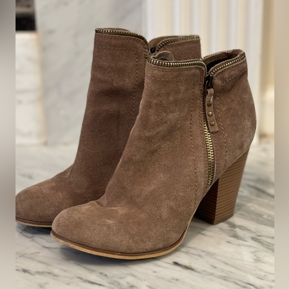Tan suede heel booties. Size 9